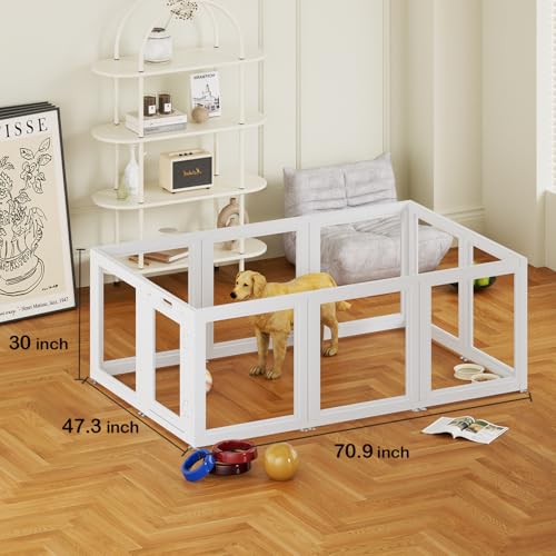 Transparent Dog Playpen with Wall Anchor, 23.6" H, 10 Panels, White N19944
