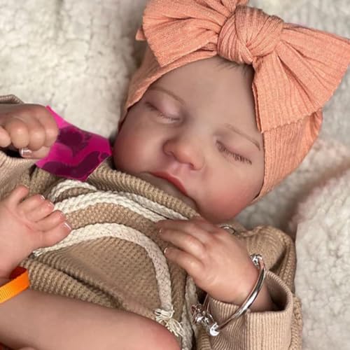 Realistic Newborn Baby Dolls Girl 18 inch Lifelike Reborn Dolls Levi Handmade Weighted Real Silicone Vinyl Sleeping Baby Dolls Closed Eyes