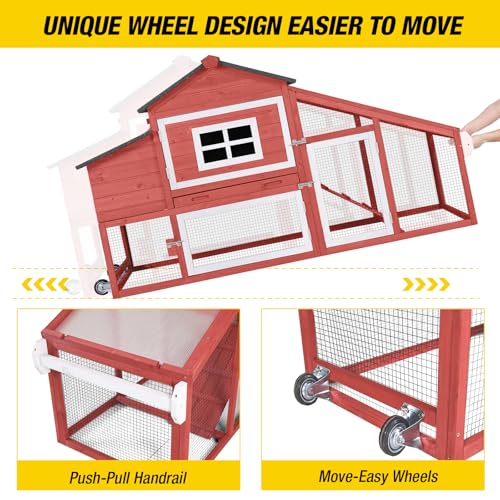 Aivituvin Chicken Coop Outdoor with Wheels, Wooden Hen House with Run T61910