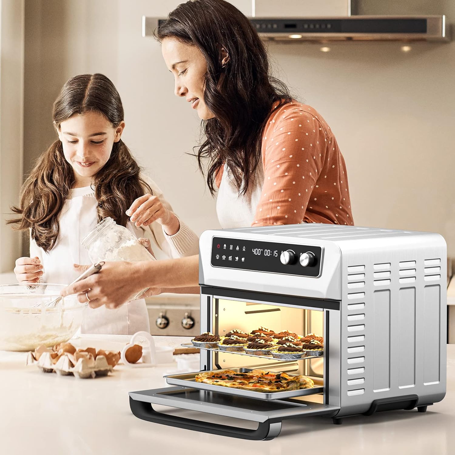COSTWAY Air Fryer Toaster Oven, 21 QT Combo with 8 Preset Functions, Silver A381788