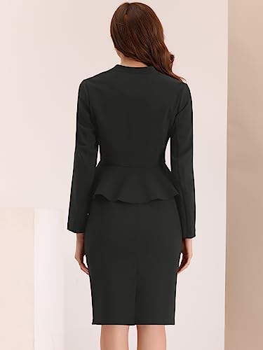 Allegra K Women's 2 Piece Collarless Peplum Blazer & Pencil Skirt Suit O164