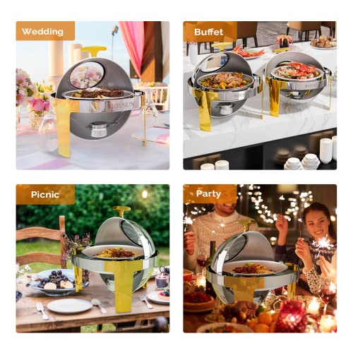 ROVSUN 3 Pack Roll Top Chafing Dish Buffet Set, 6 Quart Stainless Steel with Gold Accent U2654