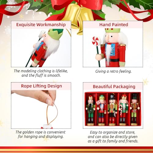 Jetec 10 Pcs Christmas Nutcracker Wooden Hanging Ornaments 5 Inch U816355