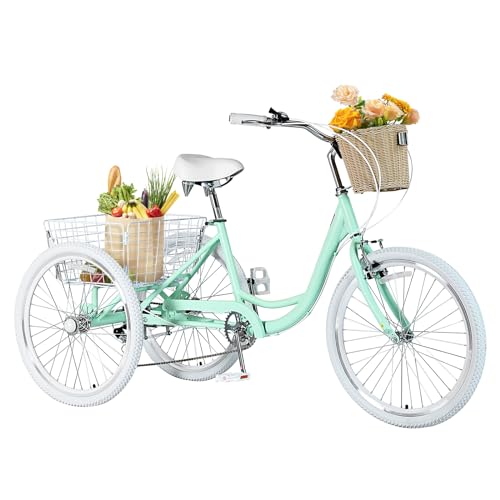 Adult Tricycles 7 Speed, 20/24/26 inch 3 Wheel Trike Bikes, Three-Wheeled Bicycles Cruise Trike with Basket for Seniors Women Men, Without Mudguard