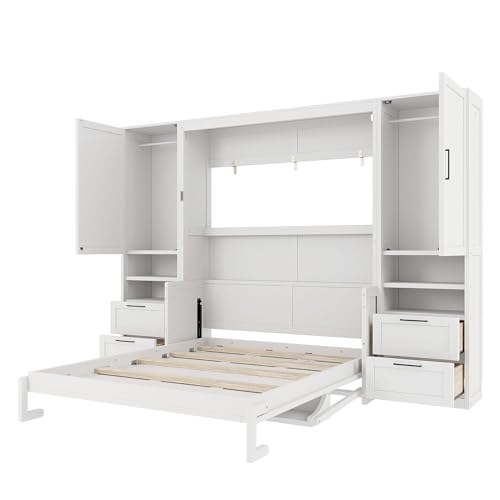Ball & Cast Murphy Bed Queen Size Wall Chest with Charging Station and Storage Drawer, Gray J8503