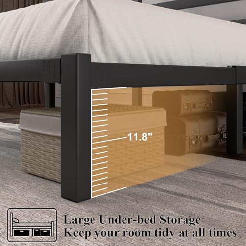 Full Size Heavy Duty Metal Platform Bed Frame with Under Bed Storage, Black R9813