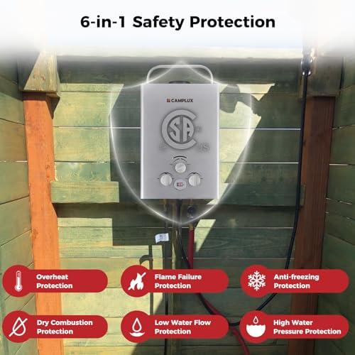 CAMPLUX 2.64 GPM Propane Portable Gas Water Heater, 68,000 BTU, White Y83276