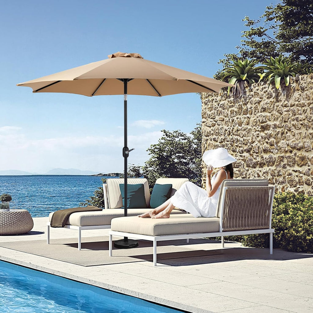 OLIXIS 9' Outdoor Patio Umbrella with Push Button Tilt and Crank, Tan Y991