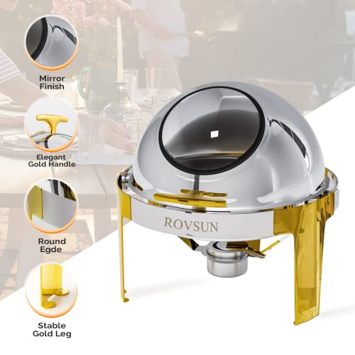 ROVSUN 3 Pack Roll Top Chafing Dish Buffet Set, 6 Quart Stainless Steel with Gold Accent U2654