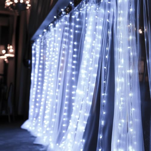Dazzle Bright 300 LED Curtain Lights, Warm White, Plug in for Bedroom & Outdoor Decor X62406