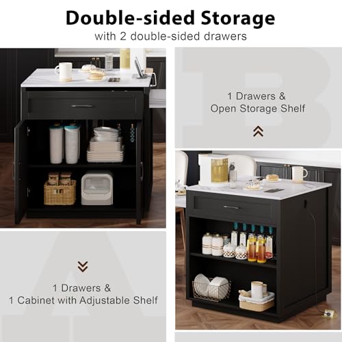 Merax 82.7" Kitchen Island with Extendable Dining Table, Storage & Charging Station, White Oak K8597