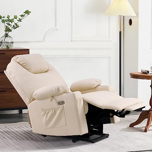 MCombo Dual Motor Power Lift Recliner Chair for Elderly with Heat and Massage, Faux Leather, Black R7957