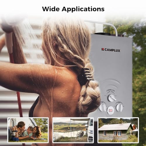 CAMPLUX 2.64 GPM Propane Portable Gas Water Heater, 68,000 BTU, White Y83276