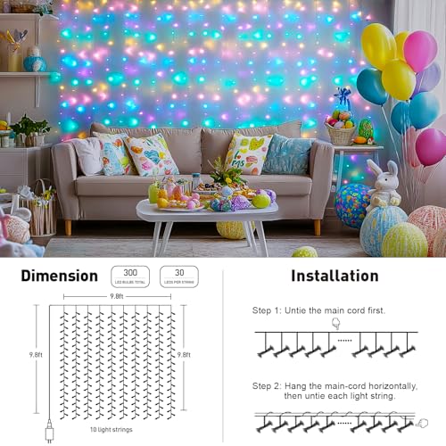 JMEXSUSS 300 LED Remote Control Christmas Curtain Lights, Warm White V64841