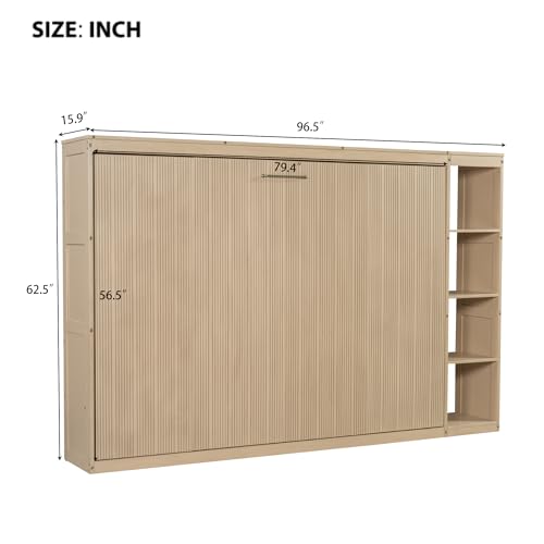 Murphy Cabinet Bed Frame with Charging Station, Full-Size Foldable Wall Bed Z526