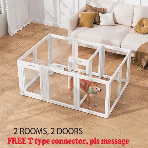 Transparent Dog Playpen with Wall Anchor, 23.6" H, 10 Panels, White N19944