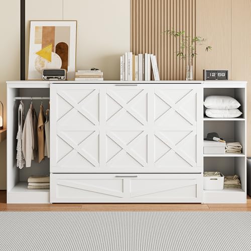Ball & Cast Murphy Bed Queen Size Wall Chest with Charging Station and Storage Drawer, Gray J8503