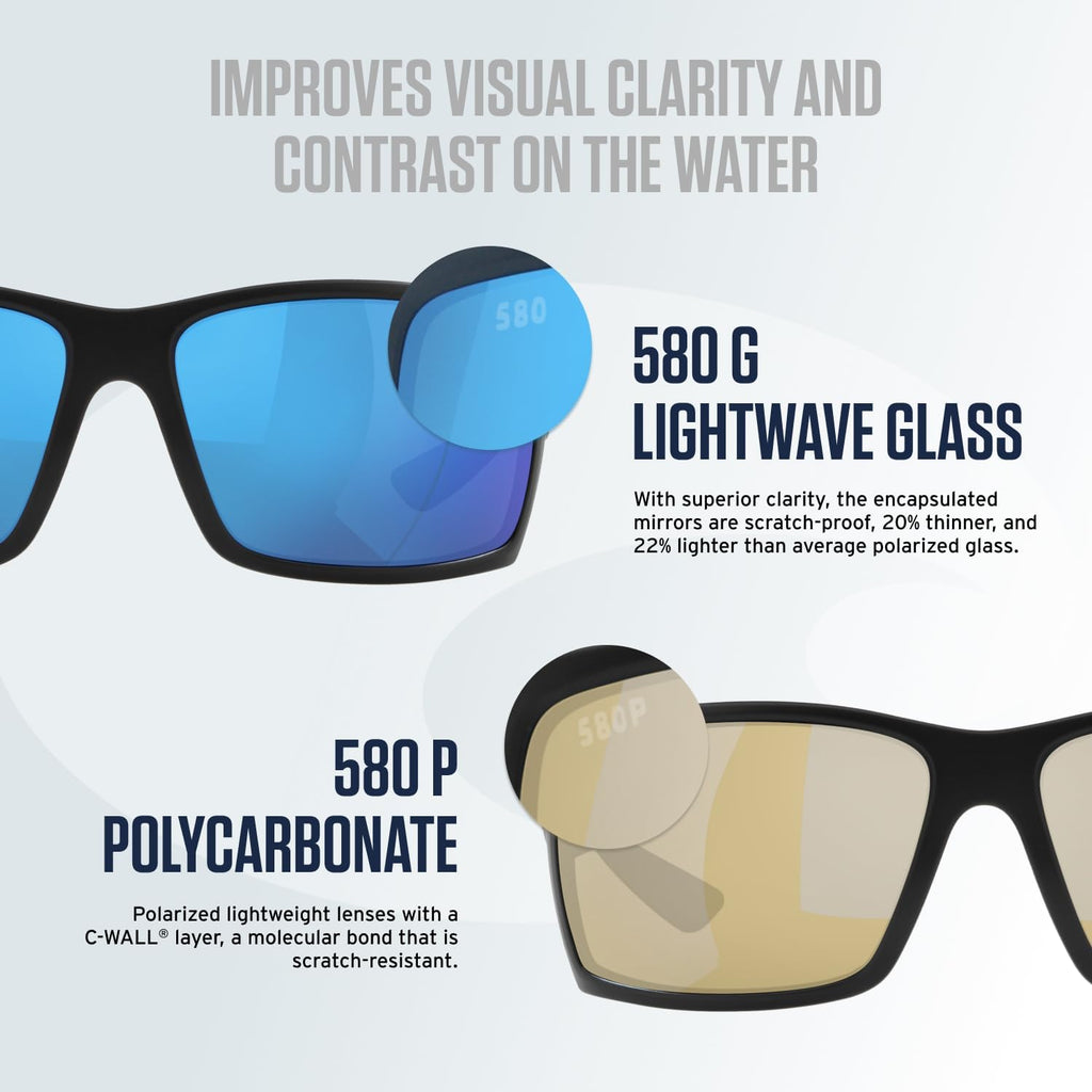 Costa Del Mar Mens Cat Cay Rectangular Sunglasses Polarized 61 mm V247167
