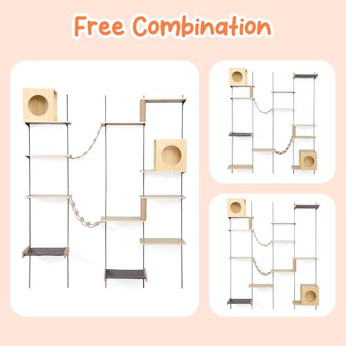 COZIWOW Wall-Mounted Cat Climber 25-Piece Set with Shelves, House & Scratching Board W367631