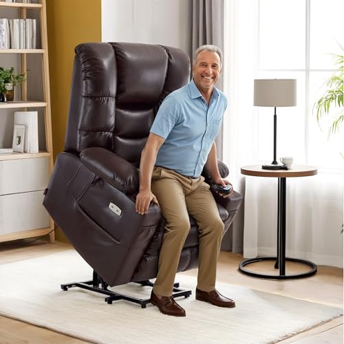 MCombo Large Triple Motor Power Lift Recliner Chair with Massage and Dual Heating, Faux Leather, Dark Brown X979