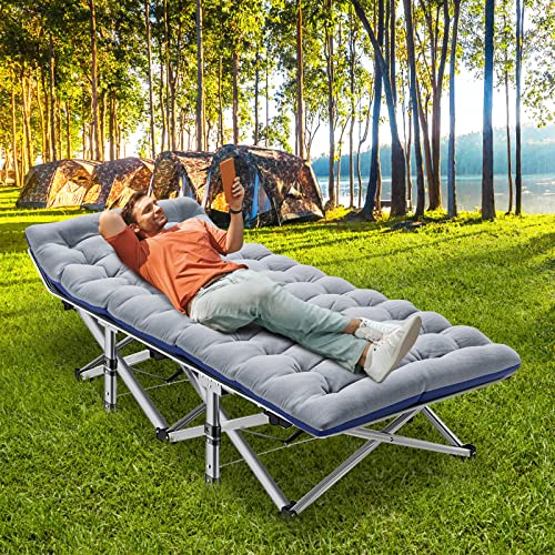 ABORON Folding Camping Cot with Mat for Adults, Heavy Duty Outdoor Bed with Carry Bag C211720