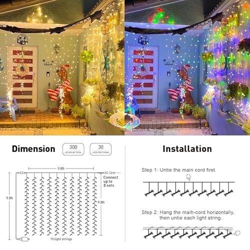 JMEXSUSS 300 LED Remote Control Christmas Curtain Lights, Warm White V64841