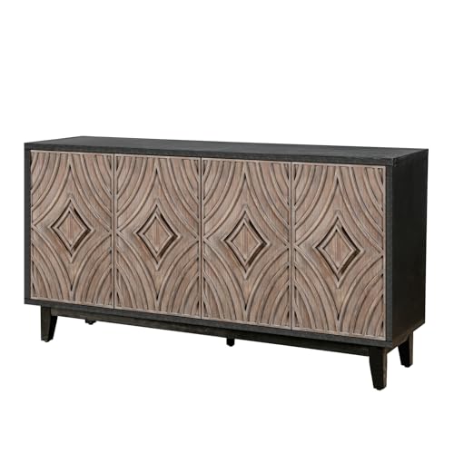 Mid Century Sideboard Buffet Cabinet with Solid Wood Legs, Antique Black R345923