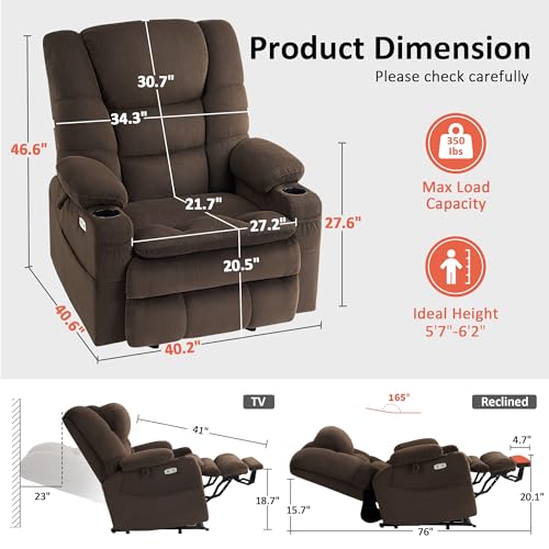 MCombo Large Triple Motor Power Lift Recliner Chair with Massage and Dual Heating, Grey D316