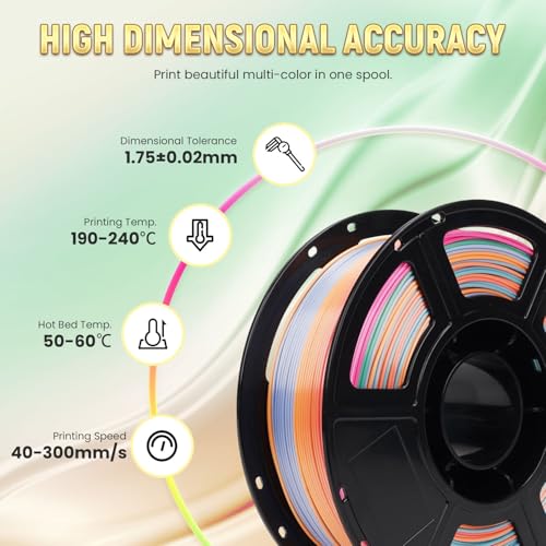 FLASHFORGE Silk PLA 3D Printer Filament 1.75mm 1KG, Multicolored Gradient V83097