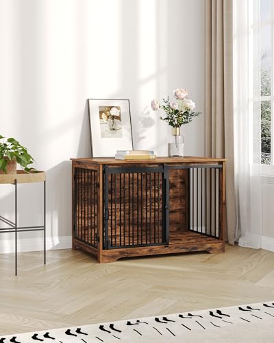 Dog Crate Furniture with Barn Door for Small Medium Dogs, Rustic Brown P911
