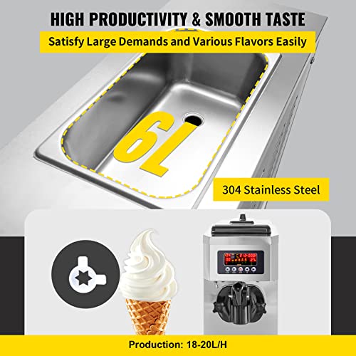 VEVOR Commercial Ice Cream Maker, 10-20L/H, 1000W, White F3249