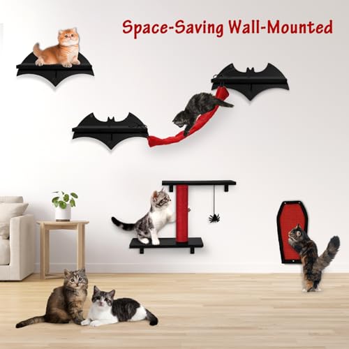 Gothic Cat Wall Shelves 7pcs Cat Climber Set with Cat Bed Y36093