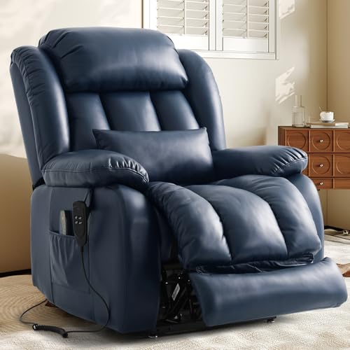 EDILLY Genuine Leather Power Lift Recliner Chair with Massage and Heating, Brown C901
