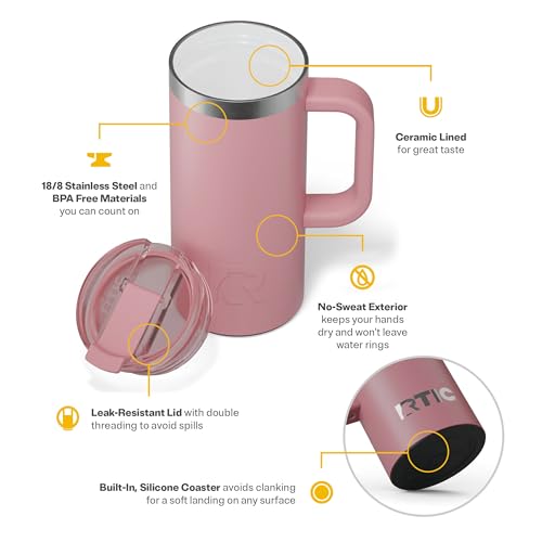 RTIC 20oz Road Trip Travel Mug with Lid and Handle, Insulated Stainless Steel P393441