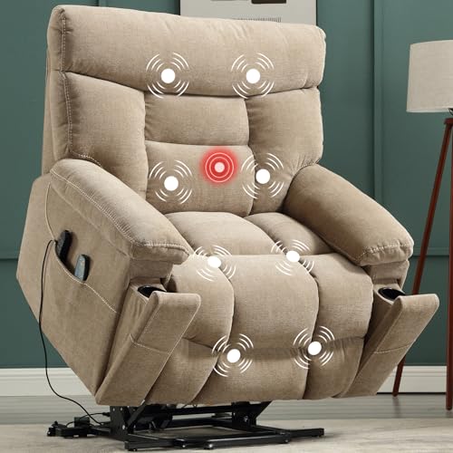 CANMOV Dual Motor Power Lift Recliner Chair for Elderly, 27" Extra-Wide Seat 450 lbs Weight Capacity Infinite Position Adjustment, with Heated Massage, Cup Holders and USB Port, Grey Fabric