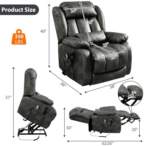 EDILLY Genuine Leather Power Lift Recliner Chair with Massage and Heating, Brown C901