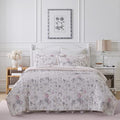 Laura Ashley - King Quilt Set, Reversible Cotton Bedding with Matching Shams, Lightweight Home Decor for All Seasons (Breezy Floral Pink/Grey, King)