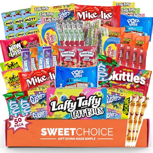 Snack Box Variety Pack (50 Count) Candy Gift Basket-College Student Care Package, Prime Food Arrangement Chips, Cookies, Bar's - Ultimate Birthday Treat for Women, Men, Adults, Teens, Kids