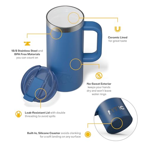 RTIC 20oz Road Trip Travel Mug with Lid and Handle, Insulated Stainless Steel P393441