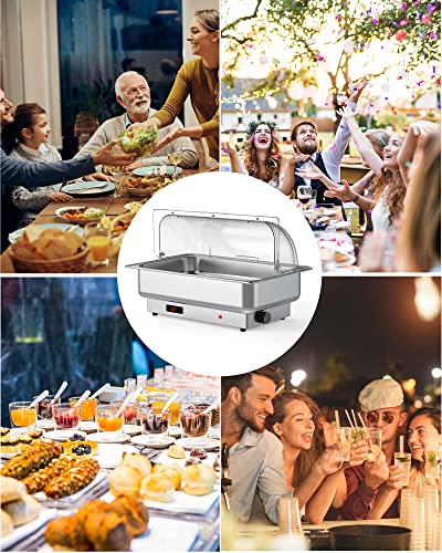 9QT Electric Chafing Dish Set with Temperature Control, Roll Top Stainless Steel Buffet Server M185928