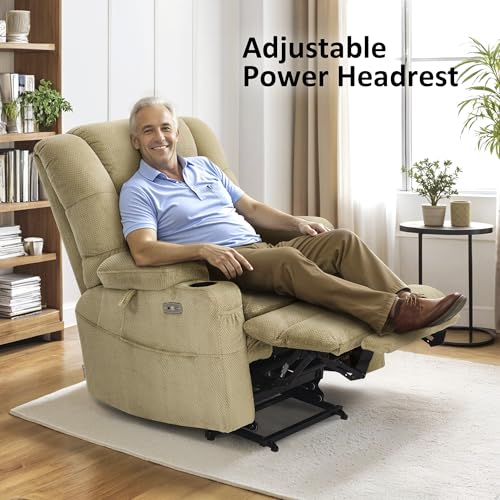MCombo Large Triple Motor Power Lift Recliner Chair with Massage and Dual Heating, Grey D316