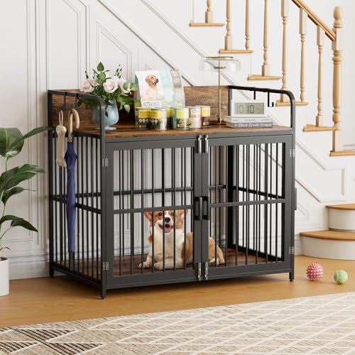 Large Dog Crate Furniture 37" Wooden Heavy Duty Kennel with Double Doors D994