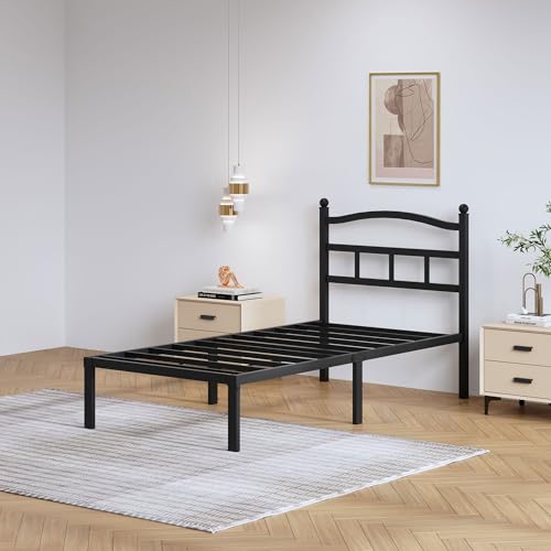 Full Metal Bed Frame 14 Inch Tall Heavy Duty Black Steel Slats Platform J736200