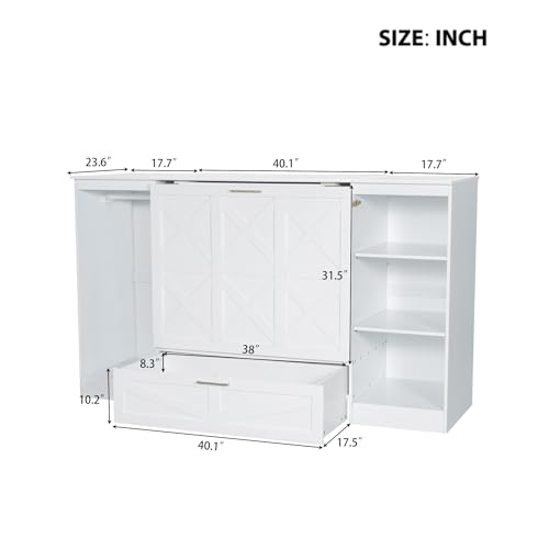 Ball & Cast Murphy Bed Queen Size Wall Chest with Charging Station and Storage Drawer, Gray J8503