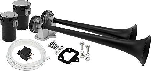 Vixen Horns Train Horn Kit for Trucks/Car/Motorcycle. Complete System with Dual Air Compressor, 2 Trumpets. Super Loud dB. Fits Vehicles Like Pickup/Semi/RV/SUV 12v Black VXH2112B