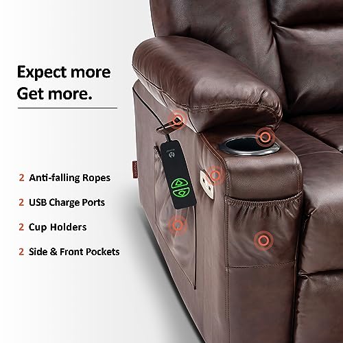 MCombo Small Power Lift Recliner Chair with Massage and Heat, Faux Leather, Dark Brown E441