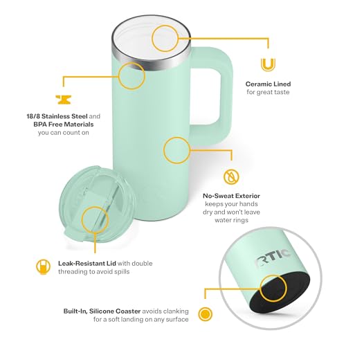RTIC 20oz Road Trip Travel Mug with Lid and Handle, Insulated Stainless Steel P393441