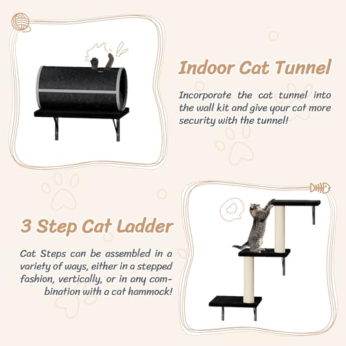 NUNU LAB Wall Mounted Cat Furniture, 7 Pcs Cat Wall Shelves with House, Gray T582052