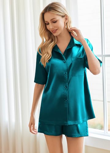 Ekouaer Women's Silk Soft Sleepwear Short Sleeve Button Down Pajama Set H54499