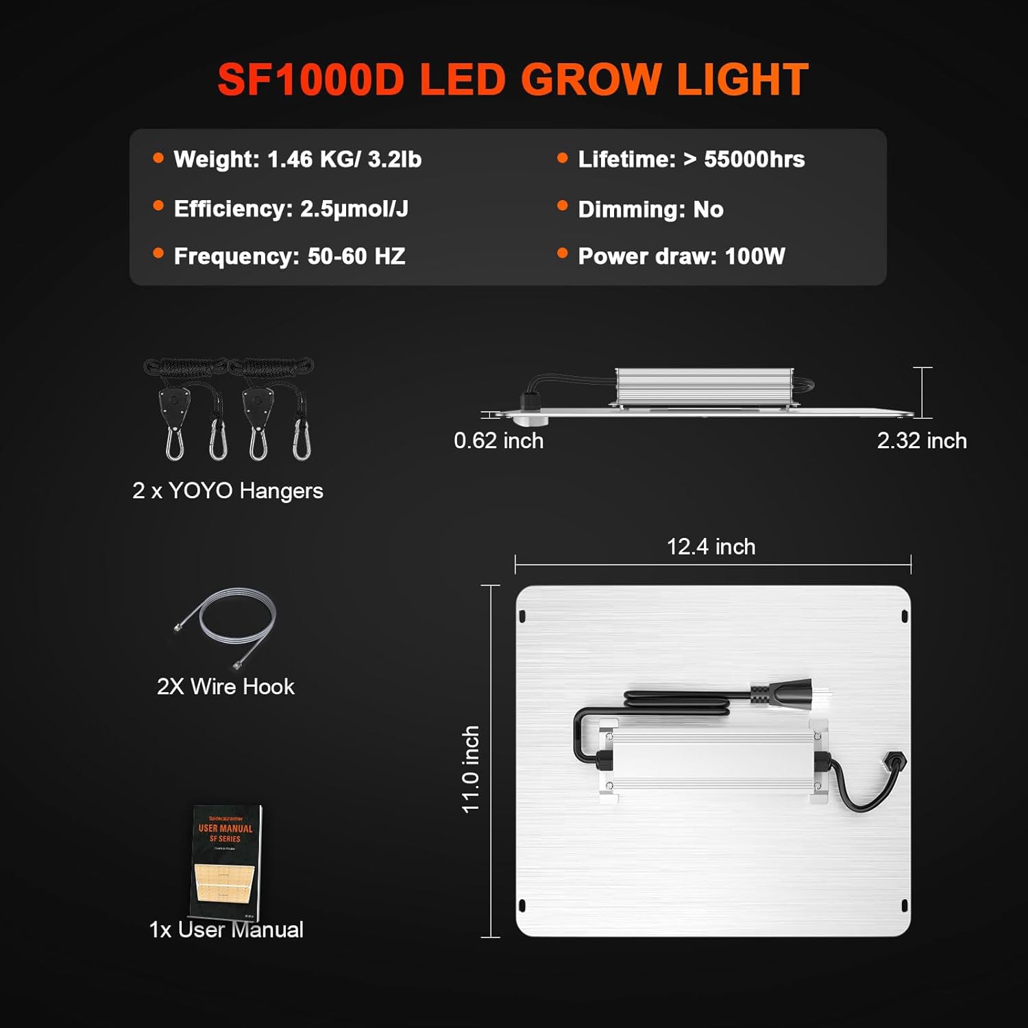 Spider Farmer SF1000D LED Grow Light with Samsung LM301B Diodes and SUPP-UV30 Supplemental Light J275